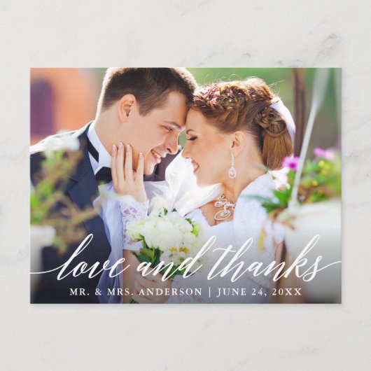 結婚式のカリグラフィー　愛と感謝の写真 ポストカード (正面)