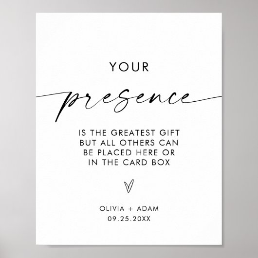 結婚式のカードとギフトのサイン、ミニマルモダンリスト ポスター (正面)
