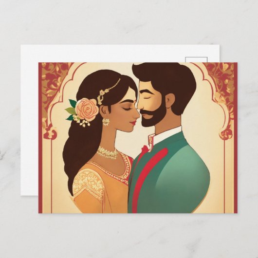 結婚式のカードデザイン、シンプルでエレガント、カップル名 インビテーションポストカード (正面/裏面)