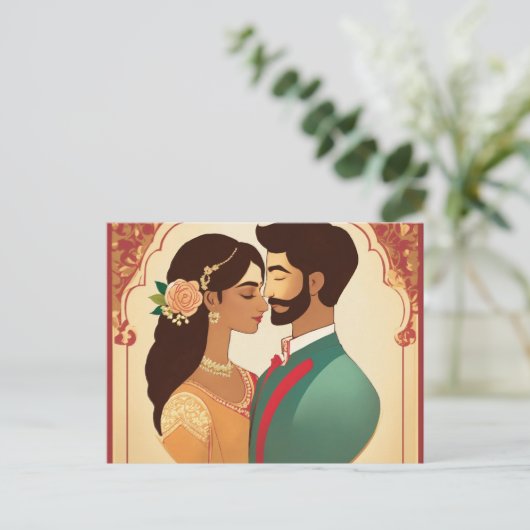 結婚式のカードデザイン、シンプルでエレガント、カップル名 インビテーションポストカード (スタンド正面)