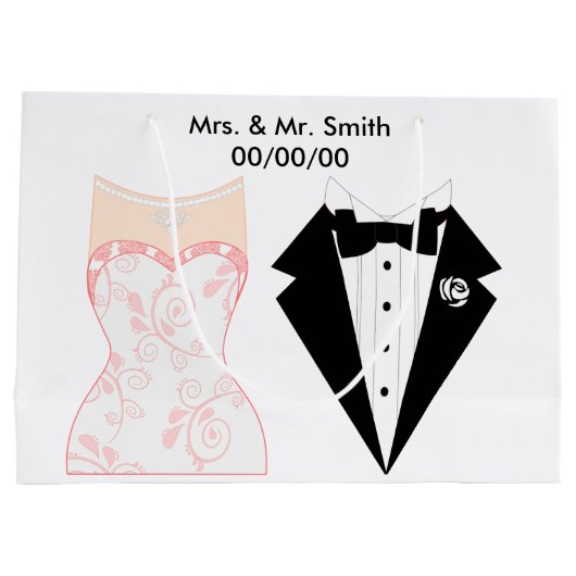 結婚式のギフトバッグ、結婚式はギフトバッグ感謝していしています ラージペーパーバッグ (裏面)