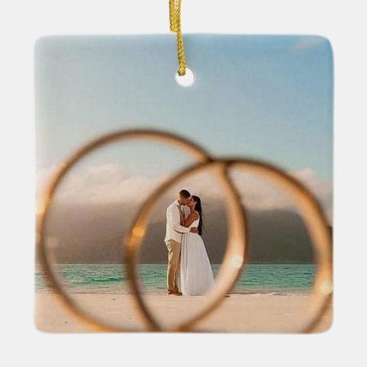 結婚式のクリスマス Mr & Mrs 写真オーナメント セラミックオーナメント (正面)