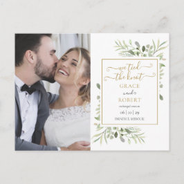 結婚式のグリーン ウォーターカラー スクリプト ウェディング フォト 案内ポストカード