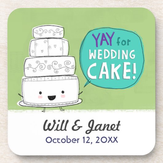 結婚式のケーキ万歳！ユーモラスなケーキのイラスト コースター (正面)