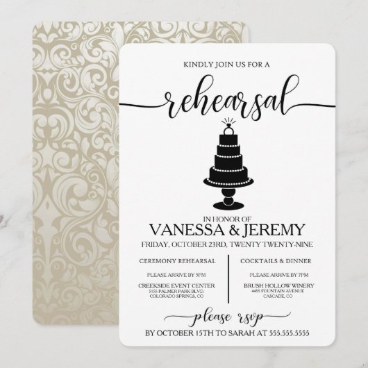 結婚式のケーキ リハーサル ディナー 招待状 (正面/裏面)