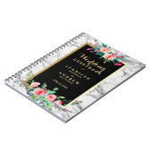 結婚式のゲストブックのシックな金ゴールドの大理石のピンクの花柄 ノートブック (左側)