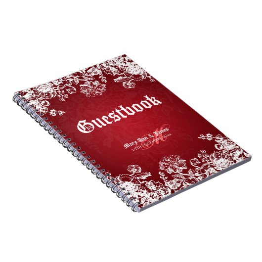 結婚式のゲストブックのビクトリアンな華麗さの赤 ノートブック (右側)