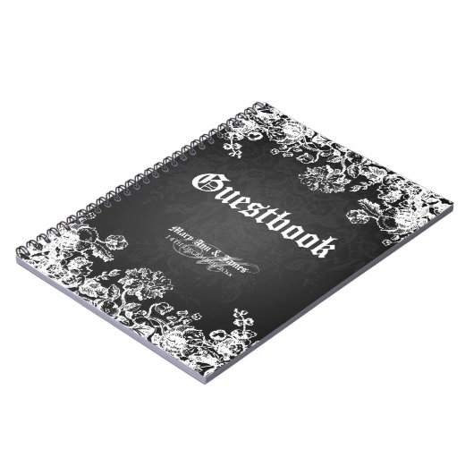 結婚式のゲストブックのビクトリアンな華麗さの黒 ノートブック (左側)