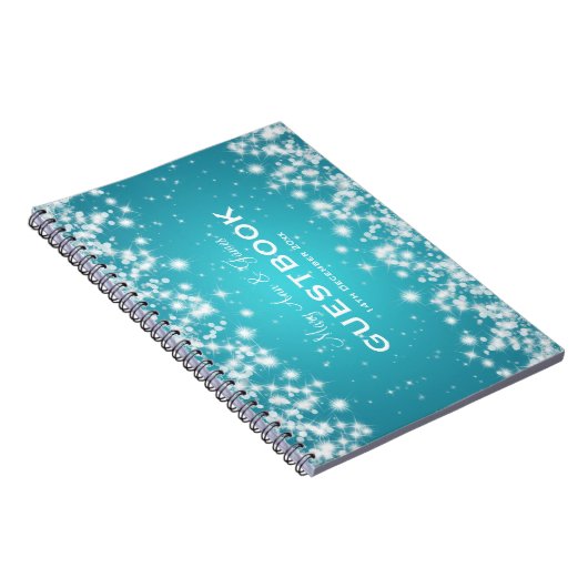 結婚式のゲストブックの冬の輝きのターコイズ ノートブック (右側)