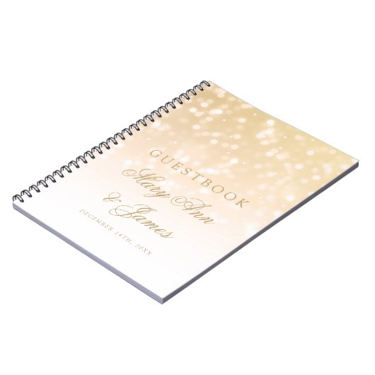 結婚式のゲストブックの金ゴールドの《写真》ぼけ味の輝きライト ノートブック (左側)