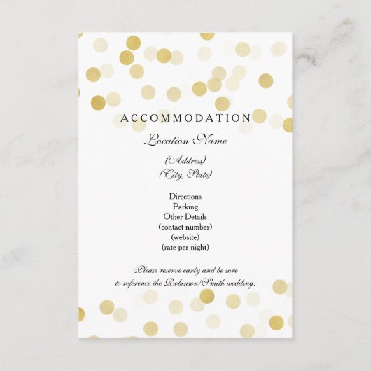 結婚式のゲスト情報金ゴールドホイルのグリッターライト エンクロージャーカード (裏面)