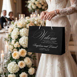 結婚式のゲスト用ブラックウェルカムバッグ ラージペーパーバッグ