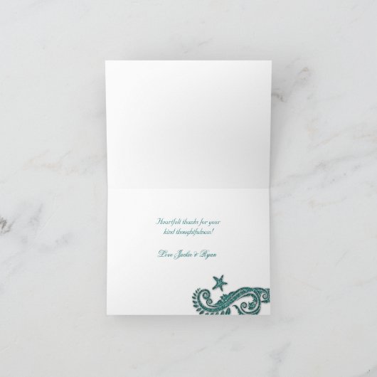 結婚式のサンキューカードのビーチのタツノオトシゴのヴィンテージ サンキューカード (内部)