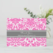 結婚式のサンキューカードのピンクの灰色のダマスク織 サンキューカード (スタンド正面)