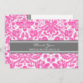 結婚式のサンキューカードのピンクの灰色のダマスク織 サンキューカード (正面/裏面)