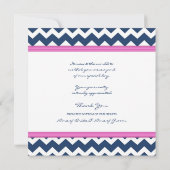 結婚式のサンキューカードのピンクの青シェブロン サンキューカード (裏面)