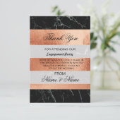 結婚式のサンキューカードの黒の大理石のばら色の金ゴールド サンキューカード (スタンド正面)