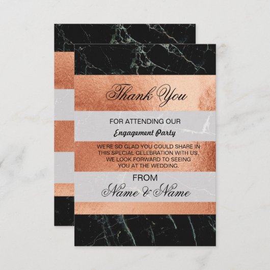 結婚式のサンキューカードの黒の大理石のばら色の金ゴールド サンキューカード (正面/裏面)