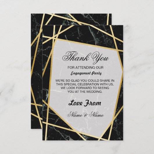結婚式のサンキューカードの黒の大理石の金ゴールド サンキューカード (正面/裏面)