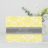 結婚式のサンキューカードレモン灰色のダマスク織 サンキューカード (スタンド正面)