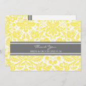 結婚式のサンキューカードレモン灰色のダマスク織 サンキューカード (正面/裏面)