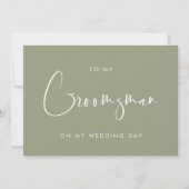 結婚式のサージグリーンな groom's メッセージカード 招待状 (正面)