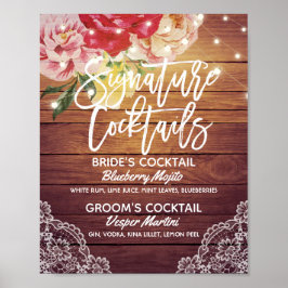 結婚式のシグネチャードリンク メニュー 木 花 ポスター