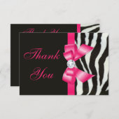 結婚式のシマウマのショッキングピンクの弓ありがとう サンキューカード (正面/裏面)