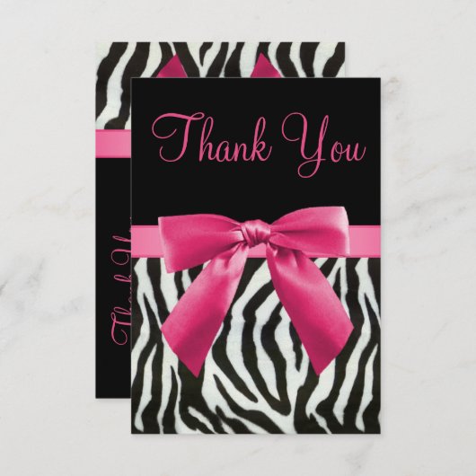 結婚式のシマウマのストライプな及びピンクの印刷された弓は感謝していしています サンキューカード (正面/裏面)