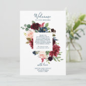 結婚式のスケジュール ホテル歓迎の手紙 - バーガンディ 招待状 (スタンド正面)