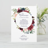 結婚式のスケジュール ホテル ウェルカムレター - バーガンディ 招待状 (スタンド正面)