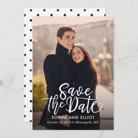 結婚式のス予測できなクリプトを作成し、日付カードを保存 セーブザデート (正面/裏面)