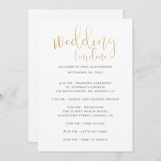 結婚式のタイムラインスクリプト。書シンプル道 招待状 (正面/裏面)