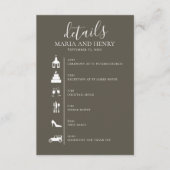 結婚式のタイムライン ブラウン グレー 詳細 QRコード 返信 エンクロージャーカード (正面)