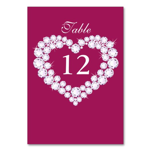 結婚式のダイヤモンドのハートのピンクのテーブル数 テーブルナンバー (裏面)