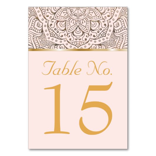 結婚式のテーブルは| Bohoに花の曼荼羅の金ゴールドと番号を付けます テーブルナンバー (正面)