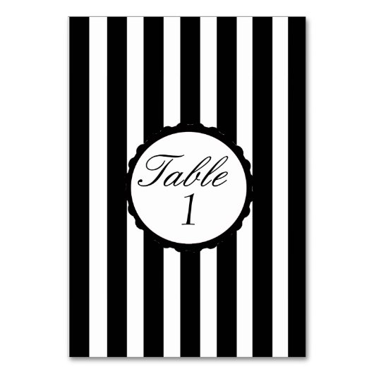 結婚式のテーブル数カードストライプのな白黒 テーブルナンバー (正面)