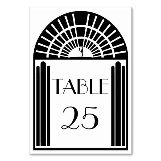 結婚式のテーブル数黒く及び白いアールデコのスタイル テーブルナンバー (正面)