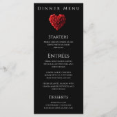 結婚式のディナー&バーメニュー - ハート型の赤いバラ メニュー (正面)