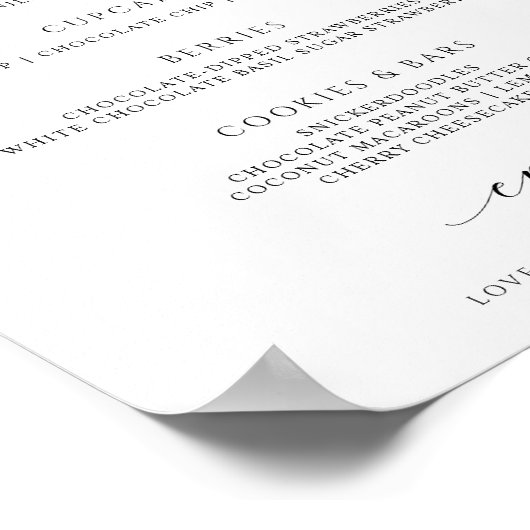 結婚式のデザートメニュー看板 エレガント ラグジュアリー スクリプト ポスター (角)