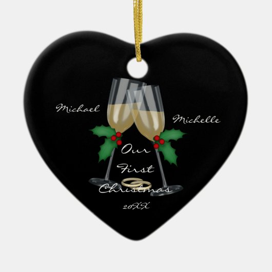 結婚式のトースト私達の初めてのクリスマスのオーナメント セラミックオーナメント (正面)