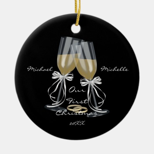 結婚式のトースト私達の初めてのクリスマスのオーナメント セラミックオーナメント (正面)