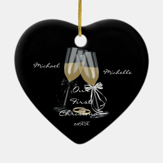 結婚式のトースト私達の初めてのクリスマスのオーナメント セラミックオーナメント (裏面)