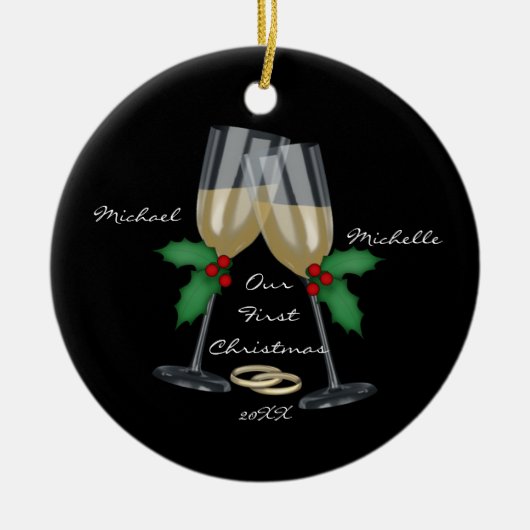 結婚式のトースト私達の初めてのクリスマスのオーナメント セラミックオーナメント (正面)