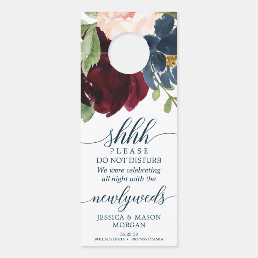 結婚式のドア・ハンガー-妨げないで下さい-バーガンディ ドアノブサイン (正面)