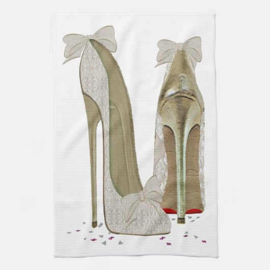 結婚式のハイヒールの芸術 キッチンタオル (縦)