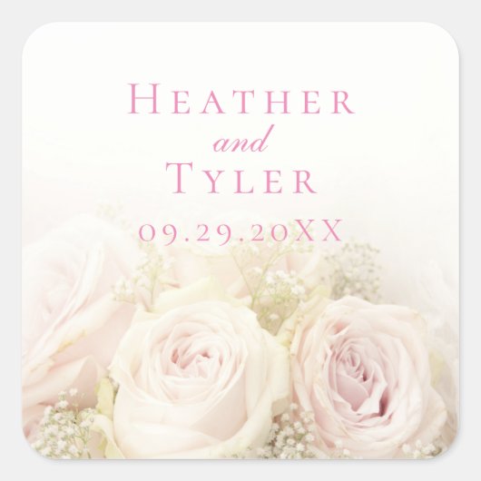 結婚式のバラのステッカー スクエアシール (正面)