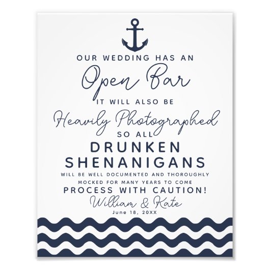 結婚式のバーにネイビーとホワイトでサインインを開く フォトプリント            (正面)