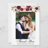 結婚式のバーガンディの花柄の写真 サンキューカード (正面)