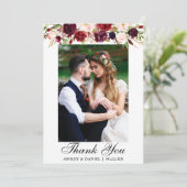 結婚式のバーガンディの花柄の写真 サンキューカード (スタンド正面)